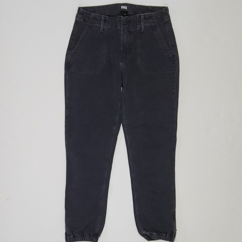 PAIGE Mayslie Cropped Jogger Pant in Faded Mist Dark Gray / Black